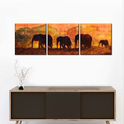 «African Sunset Elephants», reproduction sur toile