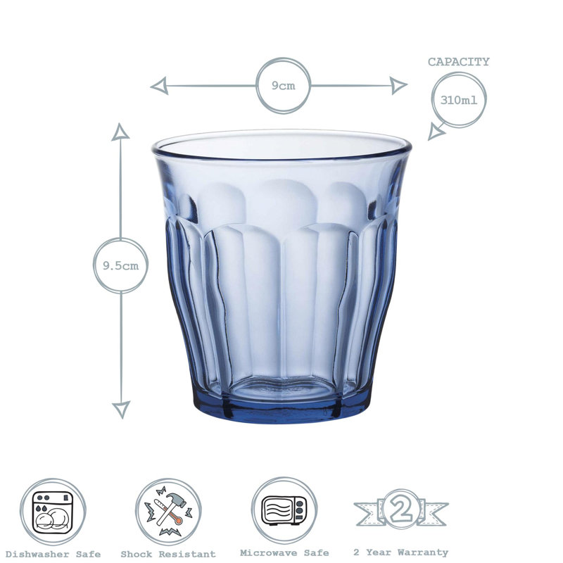 Duralex - Picardie Drinking Glasses - Tumblers for Water, Juice, 12, 310, Blue