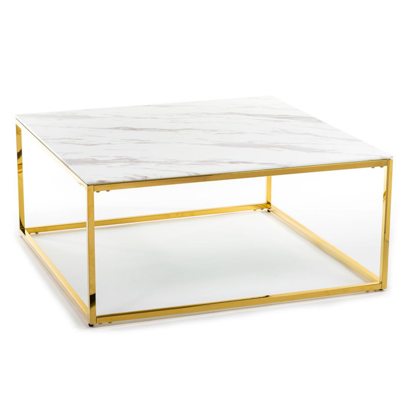 Nabors Floor Shelf Coffee Table, White marble