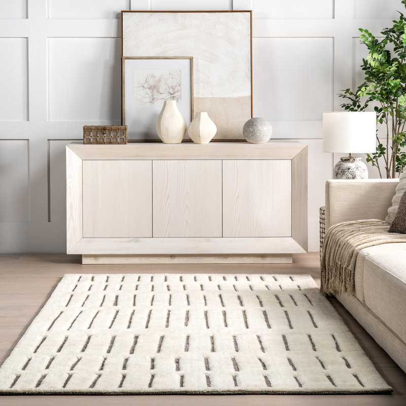 Nalini Modern Striped High-Low Wool Area Rug, Rectangle 4' x 6'