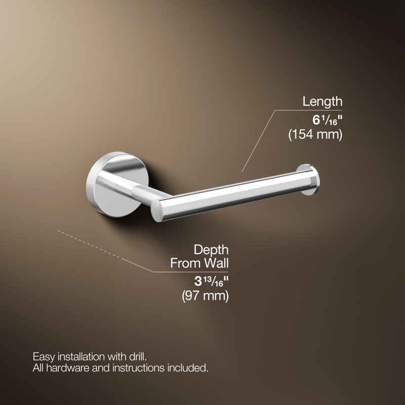 Elate Toilet Paper Holder, Minimalist Wall-Mount Bathroom Toilet Paper Holder, Polished Chrome