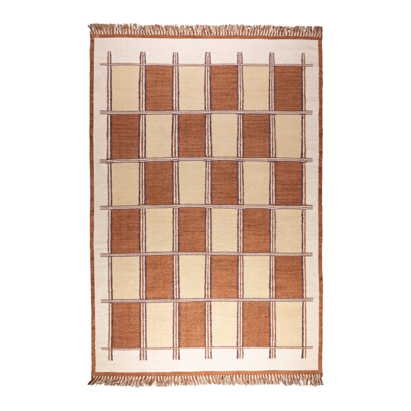 Tapis rectangulaire brun / beige en coton tissé à plat à la main, Rectangle 5 pi 3 po x 7 pi 7 po