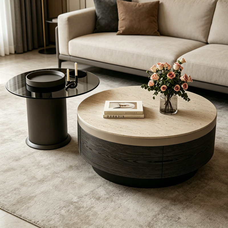 Tables basses avec rangement Towanda, Beige / Gris / Noir, H 12,99 po x L 27,55 po x l 27,55 po