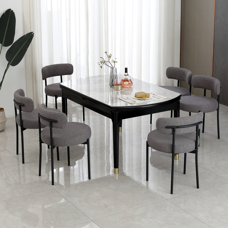 Sherpa Upholstered Metal Dining Chairs, Dark Gray, 6