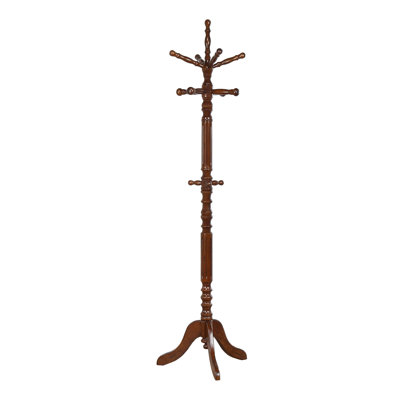 Kingsford Tobacco 11-Hook Freestanding Coat Rack with 360-Degree Rotating Top, Rubberwood Hall Tree Stand in Brown