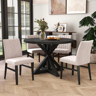 Ensemble de salle à manger 5 pièces Walton, table ronde avec 4 chaises d'appoint, brun clair Walton