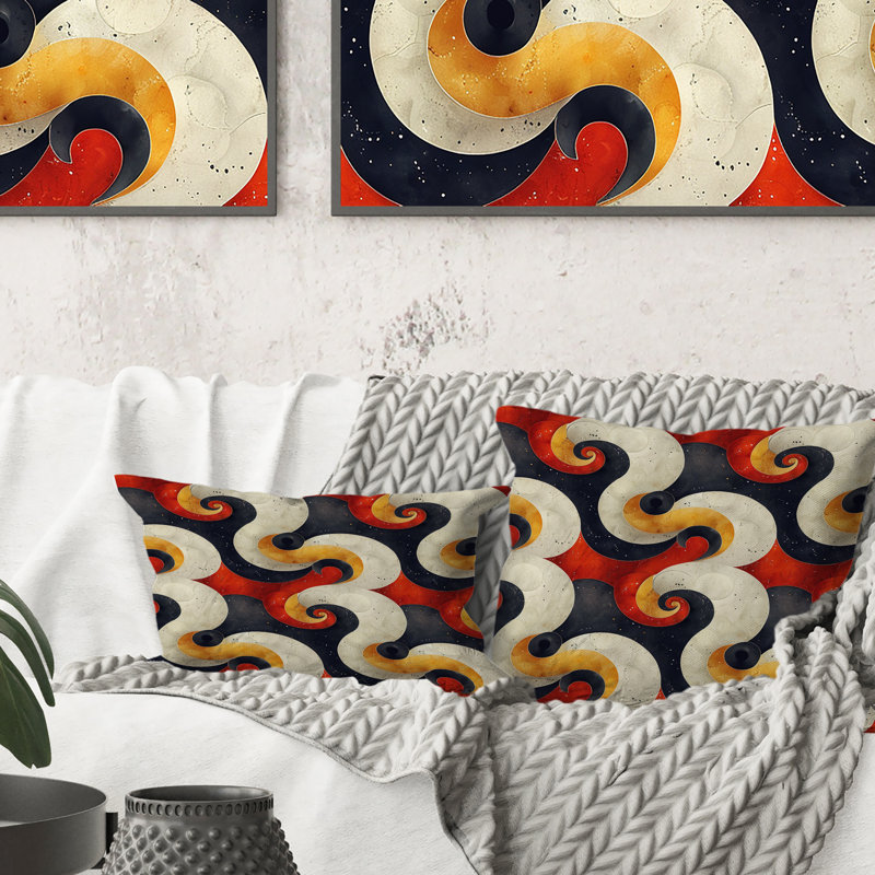 Orange, jaune, moderne, formes géométriques II - coussin décoratif moderne, H 18 po x l 18 po