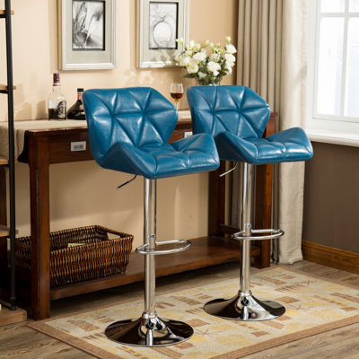 Contemporary Tufted Adjustable Height Hydraulic Bar Stools, Set Of 2, Stylish And Comfortable With Padded Seat And Back