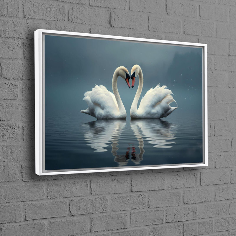Personalized Baby Gift of Love Art Canvas Featuring Two Swans in Water for Bedroom Decor Framed and Animal Printed
