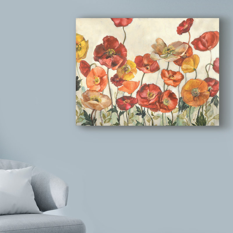 « field of pops red », reproduction de peinture à l’acrylique sur toile tendue, H 14 po x l 19 po x P 2 po