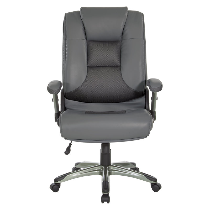 Charcoal Grey Executive Leather Office Chair with Adjustable Arms