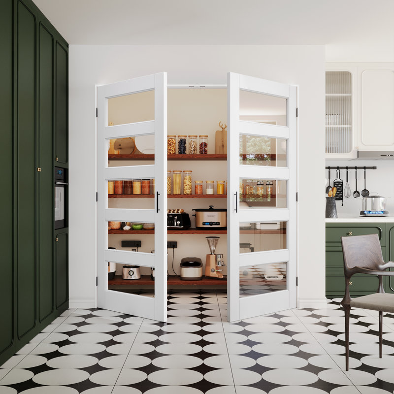 Porte de garde-manger à 5 portes en verre transparent avec portes et poignées en verre, 72 po x 80 po