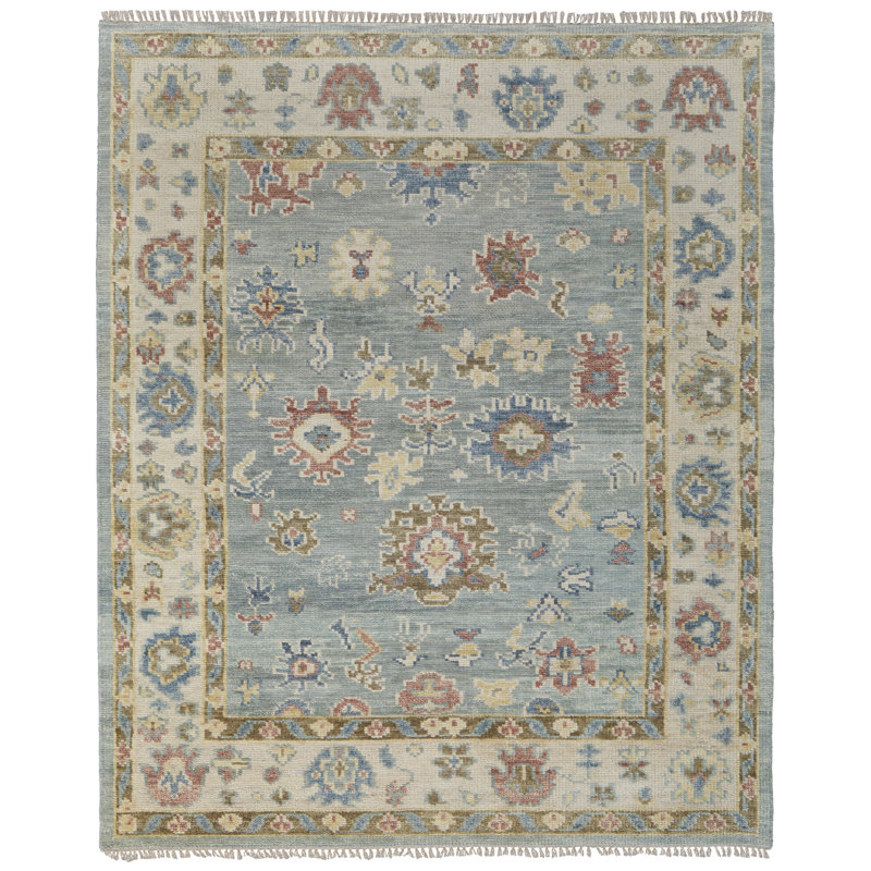 Abinesh Wool Floral Area Rug, Rectangle 2' x 3', Blue/Ivory