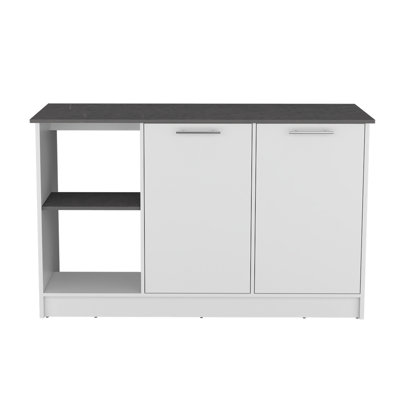 Kitchen Island with Large Top Surface, Double Door Cabinet, and Open Shelves White / Onyx by Latitude Run