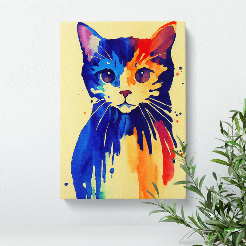 Watercolour Kitten Cat - Wrapped Canvas, 50cm H x 35cm W x 3cm D