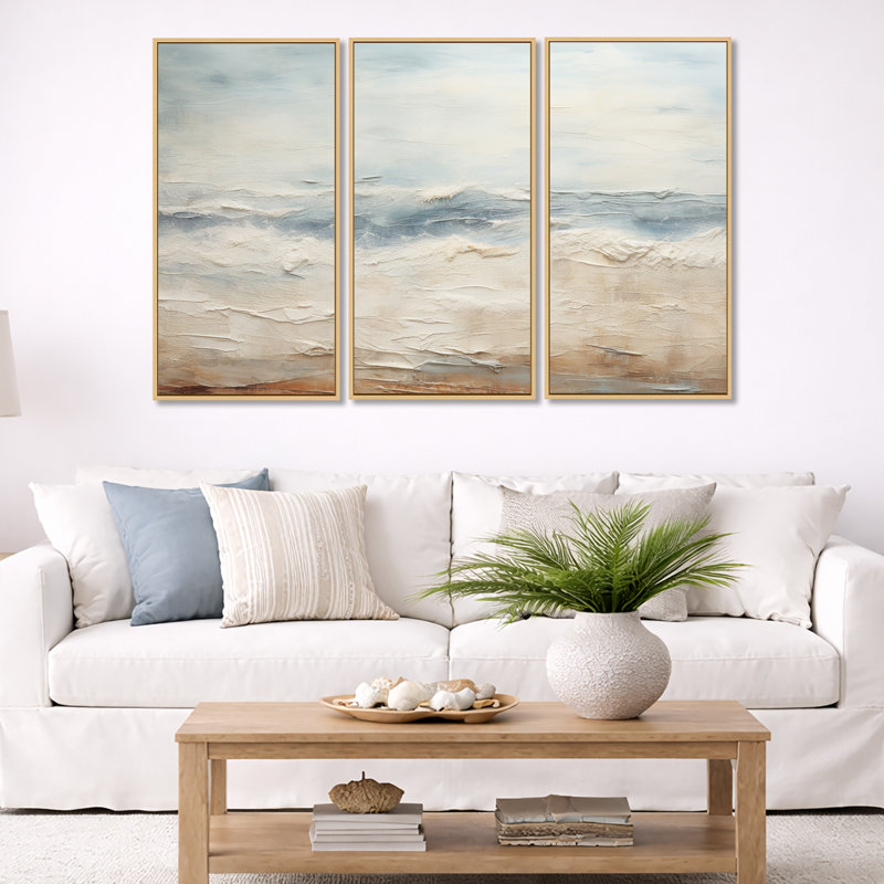 Rasch - ensemble d'art mural océan côtier, H 40 po x l 60 po x P 1 po, Natural Floater Framed