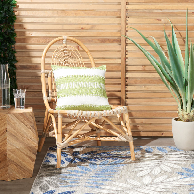 Green and Ivory Embroidered Square Outdoor Throw Pillow Set