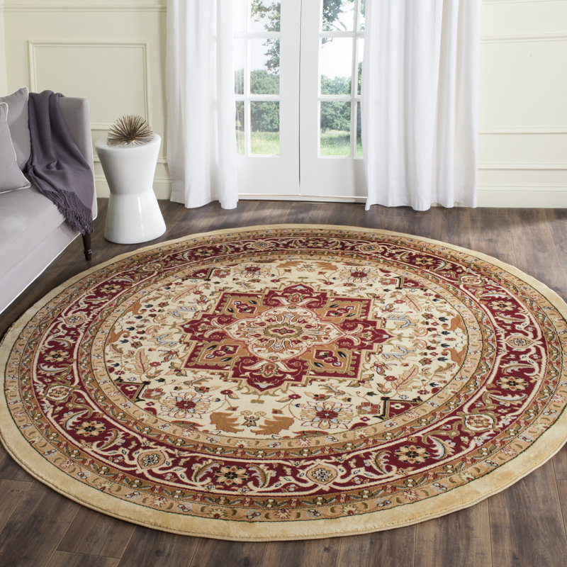 Tapis oriental ivoire / rouge Klose, Rond 3 pi 3 po