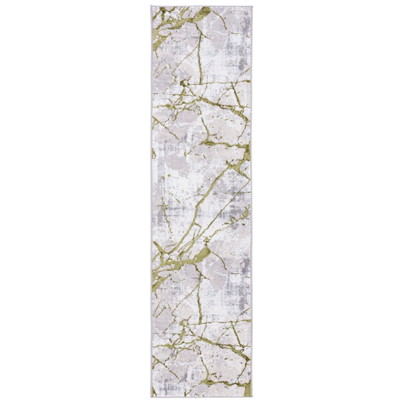 Robbs Abstract Gray/Green Area Rug, Runner 2' x 12'