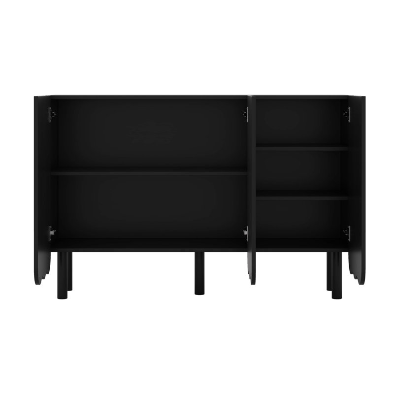 Armoire à chaussures minimaliste avec tablettes réglables, grande armoire de rangement avec portes ondulées, Noir