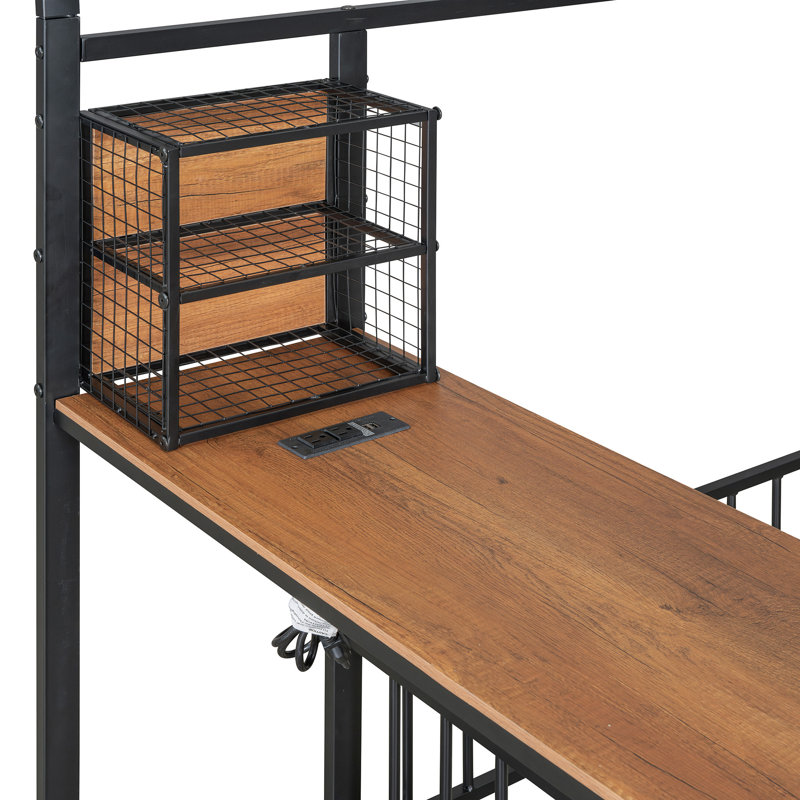 Lit Floor House avec bureau et prises de courant, Simple, Noir