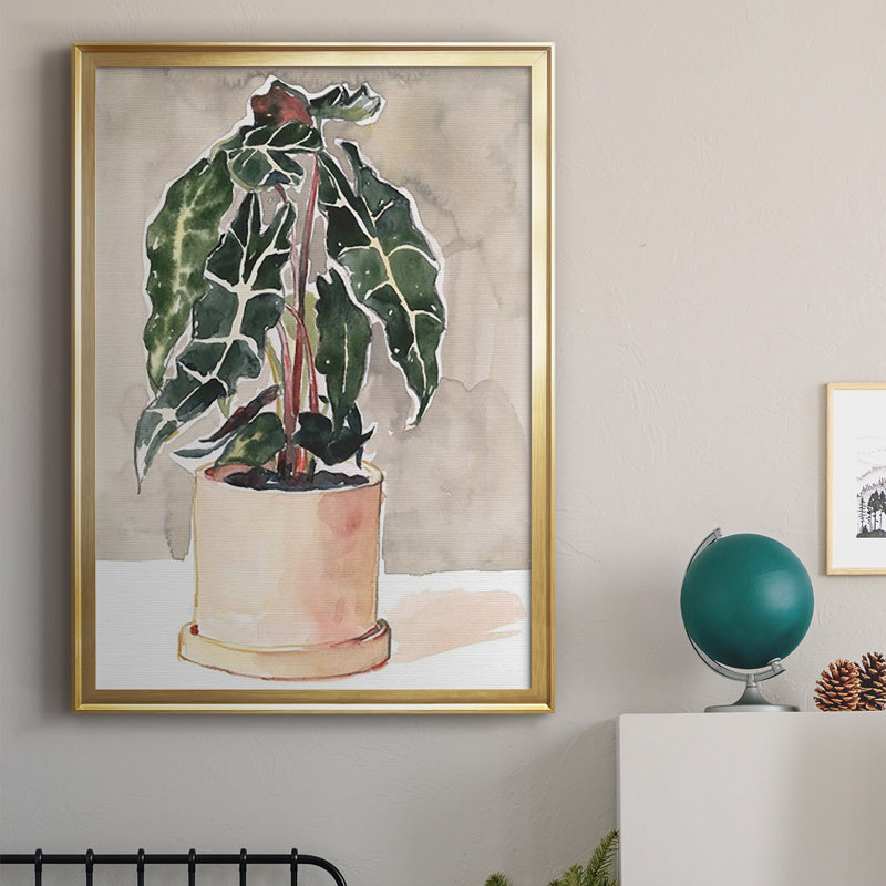 Plante en pot I encadrée sur papier, Doré épais, H 42,5 po x l 30,5 po x P 1 po