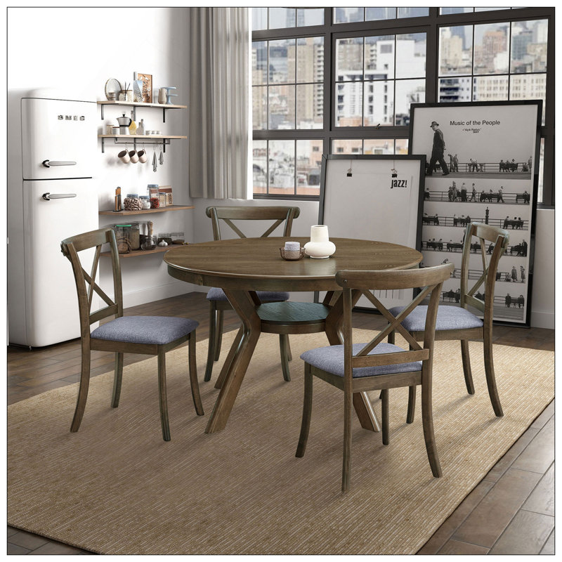 47.24''Round Rubber Wood Dining Table For 4-6 With Wooden Trestle Pedestal Base,Modern Kitchen Wooden Table Dinner Table For Dining Room, Living Room,(1Table)