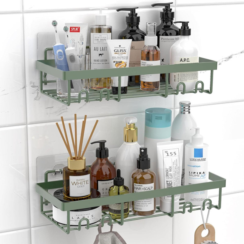 Shower Caddy Shelf Organizer Rack, Self Adhesive Black Bathroom Shelves Basket, Home Farmhouse Wall Inside Organization And Storage Decor Rv Accessories, First Camper Apartment Essentials
