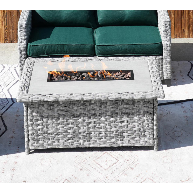 Woodrum Rectangle Propane Smokeless Fire Pit Table with Hidden Fuel Tank