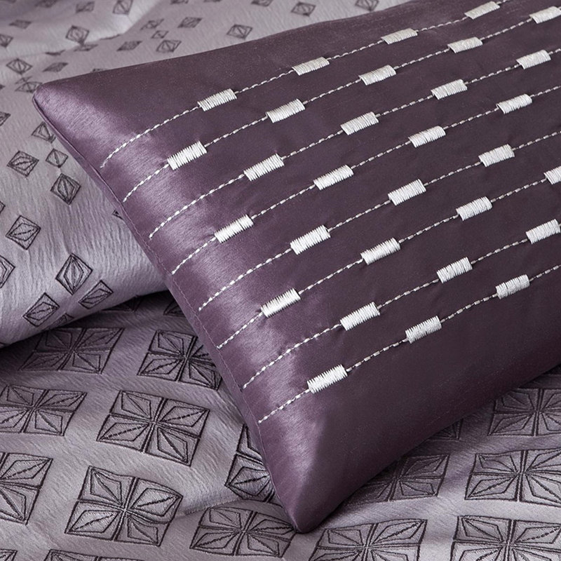 Comforter - 7 Pieces, Elegant Design Piece, With Textured Pattern, Purple, Queen Comforter + 6 Additional Pieces