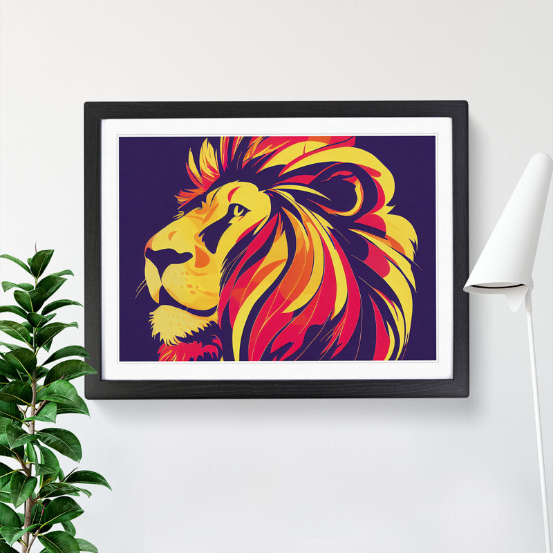 XH1022-6120X Modern Lion Abstract - Single Picture Frame Print, 25cm H x 34cm W x 2cm D, Black