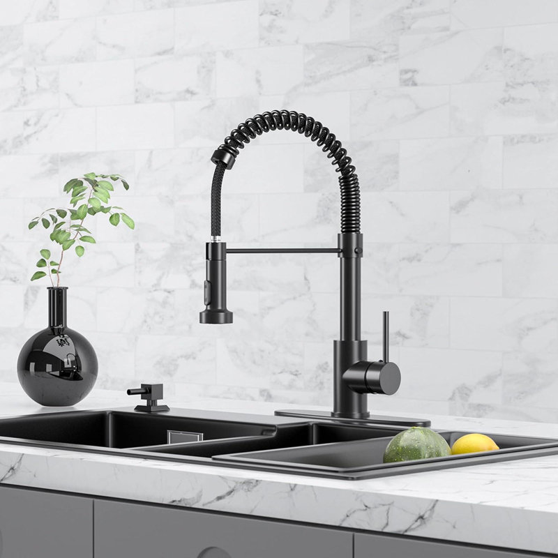 Robinets de cuisine avec pulvérisateur rétractable, robinet d'évier de cuisine à ressort avec table de montage de 10 pouces compatible avec 1 ou 3 trous
