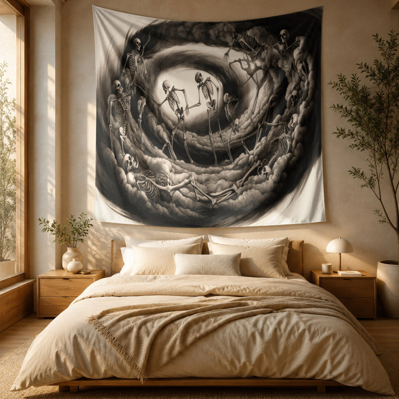 Tapisserie murale d'Halloween squelettes et crânes, 51 po x 60 po