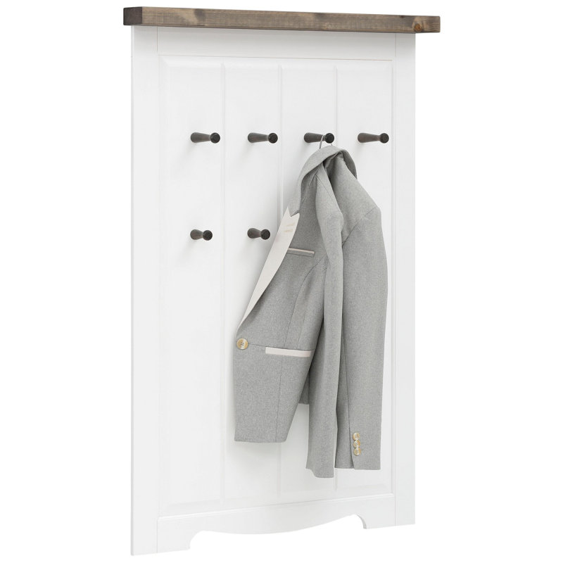 Solid Wood Wall 8 - Hook Coat Rack, White/Grey