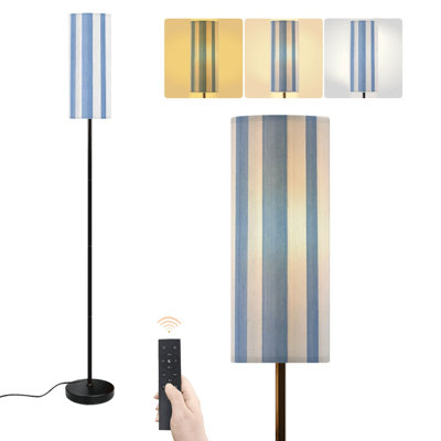 Floor Lamp Light Blue White Stripe cowboy Narrow vertical ocean sea French Dimmable Modern Standing Lamp with Remote Control Footswitch Bulb Lampshade Tall Pole Corner Lamp for Living Room Bedroom Office