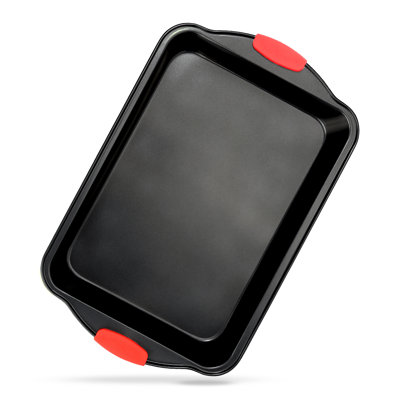 Plat de cuisson antiadhésif de 17 po, plaque de cuisson en acier au carbone noir avec poignées en silicone rouge, ustensiles de cuisson en métal de qualité commerciale, compatible avec le modèle NCSBS10S