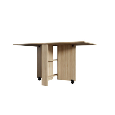 Folding Dining Table with Storage Racks – Space-Saving with 2 Wheels (Pear Wood Color)