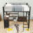 Metal Loft Bed With Desk, Charge Station, LED Lighting, Shelves, Wardrobe And Storage Drawer-1732877209