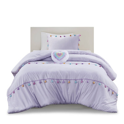 Tassel Comforter Set With Heart Shaped Throw Pillow