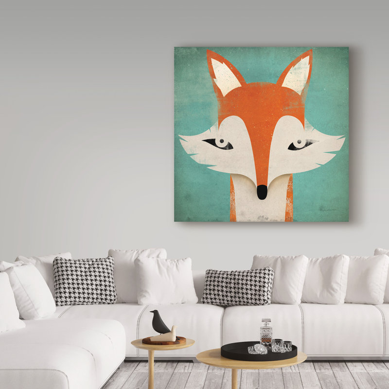 « fox on bleu », art sur toile, H 14 po x l 14 po x P 2 po
