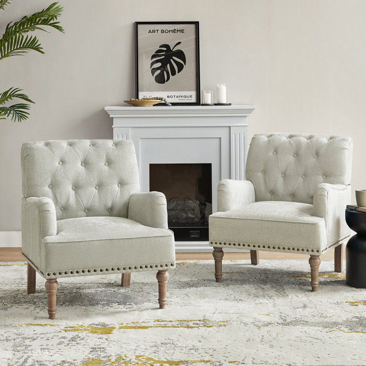 Wilkey Armchair with Tufted Back with Solid Wood Legs