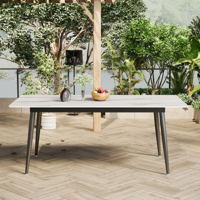 Jassel 63" All-Weather Outdoor Patio Table with Sintered Stone Top and Metal Base for 4-6