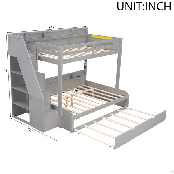 Latitude Run® Twin Over Full Bunk Bed With Storage Staircase, Trundle ...