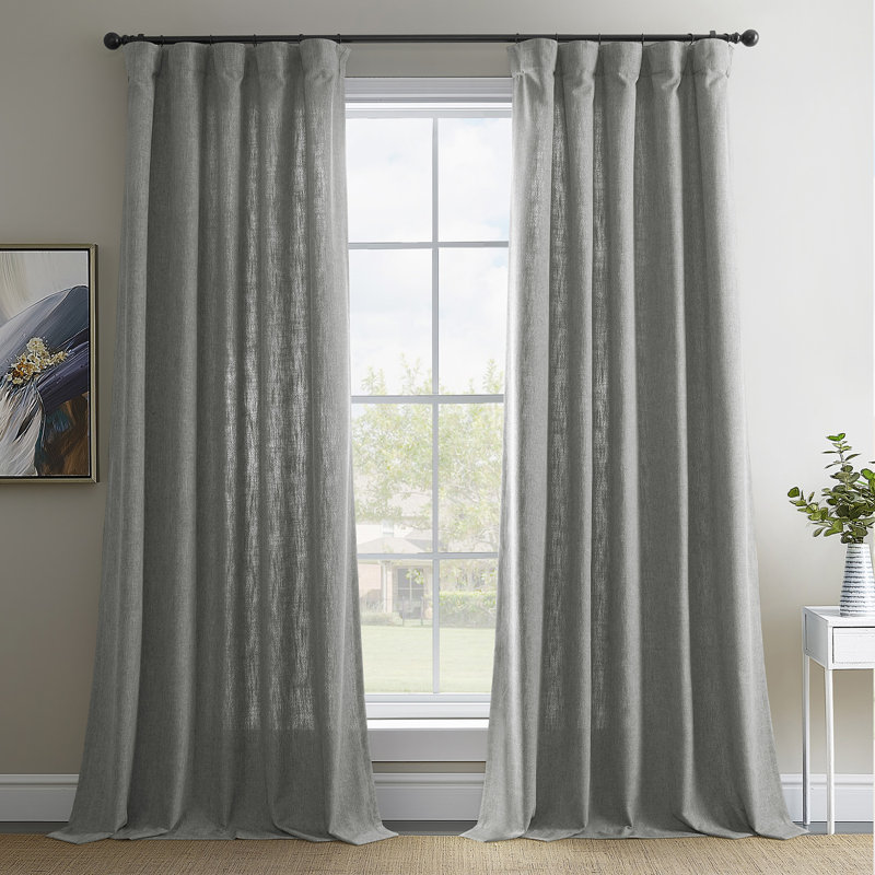 Basic Faux Linen Curtain Pair - 2 Panels - Light Filtering Window Curtains, 50" W x 84" L, Light Gray