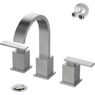 Robinet de salle de bain à 3 trous en nickel brossé, robinet de meuble-lavabo 8 pouces, robinet de lavabo de salle de bain avec bonde escamotable et ligne d'alimentation en eau