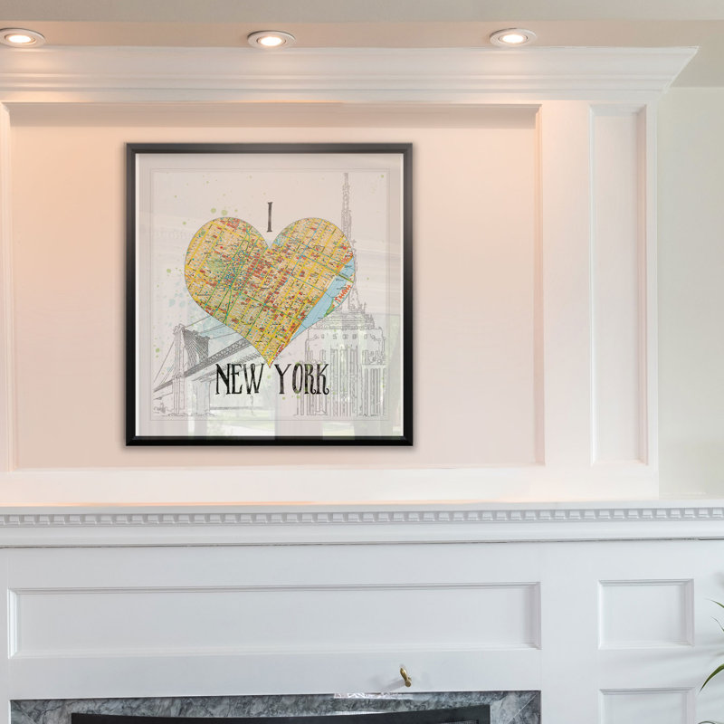 «I Love NY Map», reproduction de cadre photo sur papier, H 17,5 po x l 17,5 po x P 1,5 po