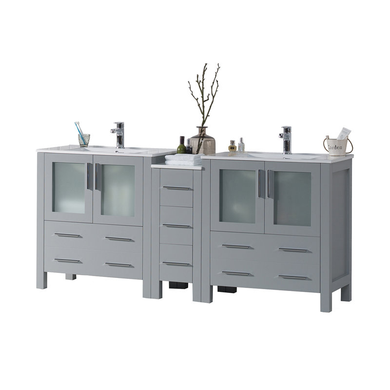 Meuble-lavabo double 72 po avec lavabo, Gris métallique