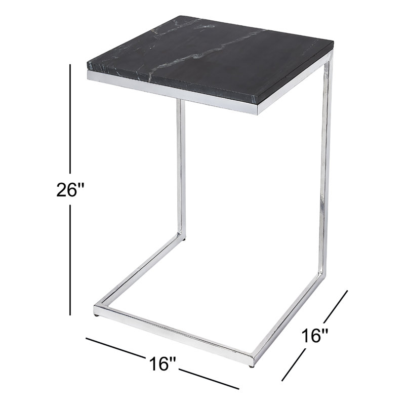 Lawler Marble C- Side Table, Black Top/Silver Base