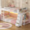 Lit simple au-dessus d'un lit simple avec bibliothèque, 4 tiroirs de rangement, lit superposé en métal pour enfants avec prise de courant et lumières RVB, porte-vêtements et tablettes, barrière de sécurité et échelle