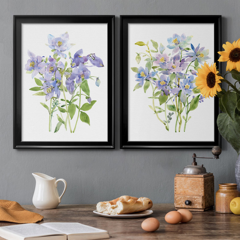 «Columbine Spray I», ensemble de 2 peintures sur toile encadrées, Noir, H 36,5 po x l 53 po x P 1 po